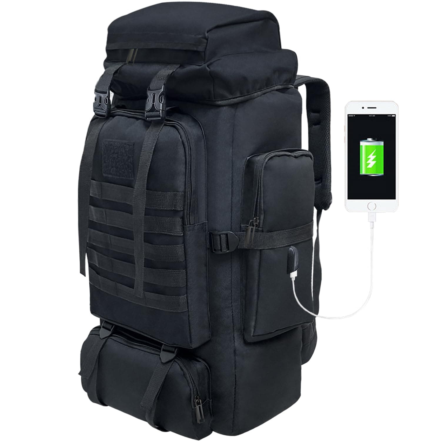 🎒 Vaupan 80L Wandern Rucksack, Wasserdichter Großer Outdoor Sport Reise Daypack Molle für Männer Frauen Schwarz