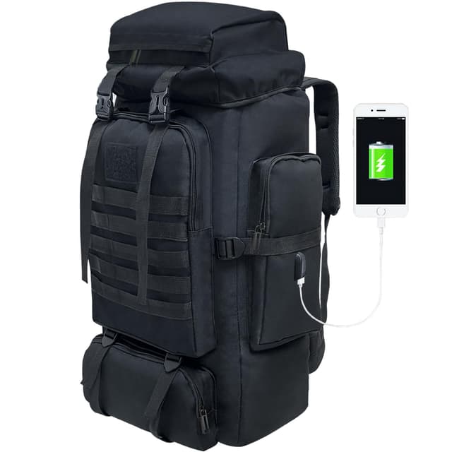 🎒 Vaupan 80L Wandern Rucksack, Wasserdichter Großer Outdoor Sport Reise Daypack Molle für Männer Frauen Schwarz
