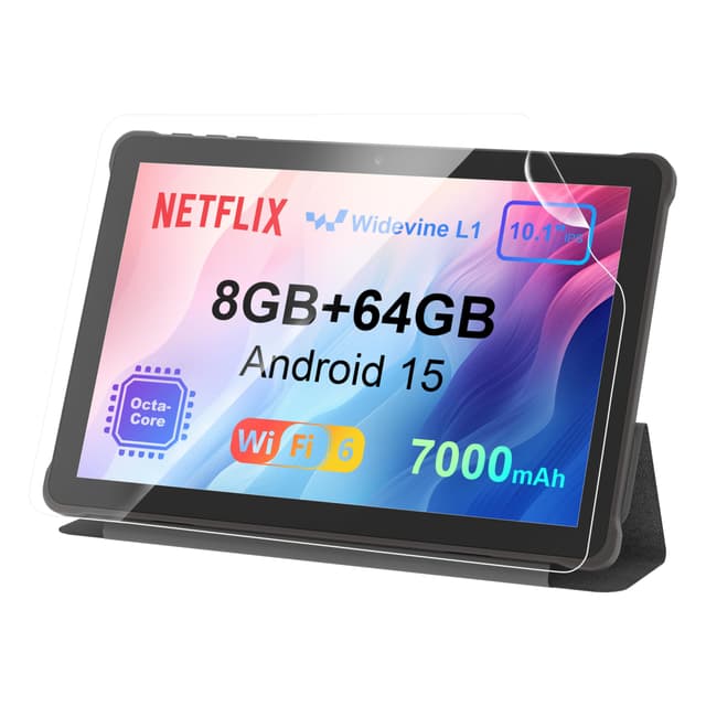 🔥 Tablet 10 Zoll Android 15: 2025 Neueste 7000mAh Octa-Core 8GB RAM+64GB 1TB TF Tablet PC mit WiFi 6 2.4G/5G Bluetooth 5.0 1280 * 800 FHD GMS Dual Kamera mit Hülle und Schutzfolie