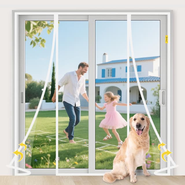 fowong VP Magnet Fliegengitter Tür, Insektenschutz Balkontür 160x230cm, Katzen Sicher, Stärkere Magneten Fliegengittertüren für Schiebetür, zwei Öffnungen, Weiß 160x230cm(zwei Öffnungen) Weiß