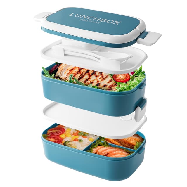 Bento Lunch Box stapelbar 1400ml mit 4 Fächern und Besteck 😍