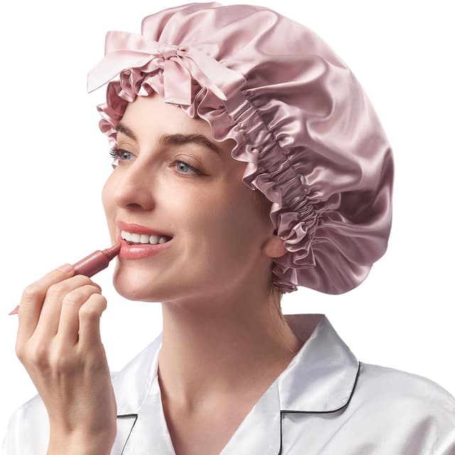 Umisleep 22 Momme 100% Maulbeerseide Seidenhaube zum Schlafen mit Rüschen - Doppelseitig, Weich & Atmungsaktiv, Rosa 😴🌸