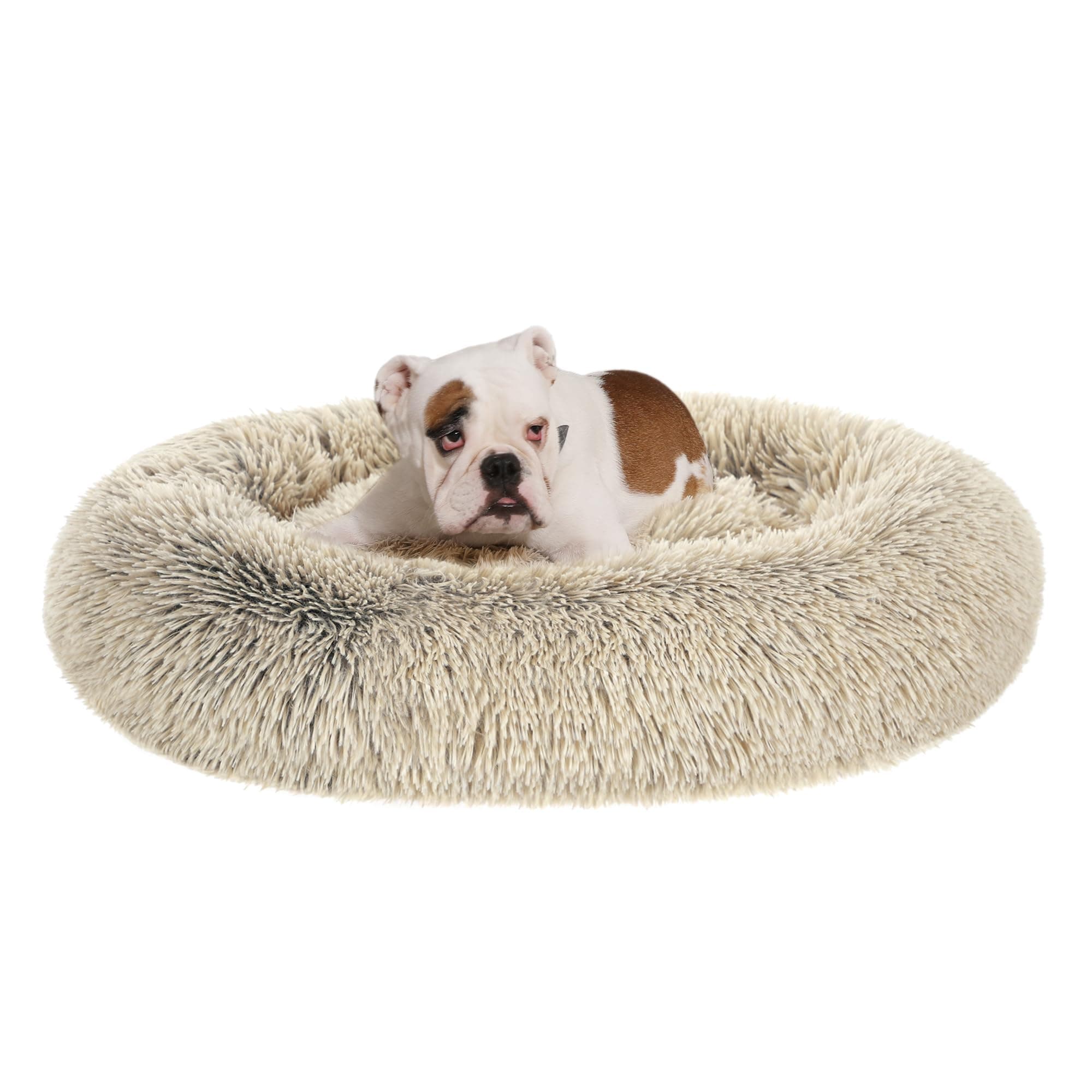 🐶🛏️ Feandrea Hundebett flauschig, Katzenbett, Donut Kissen, waschbar, Ombré-Khaki PGW041S01
