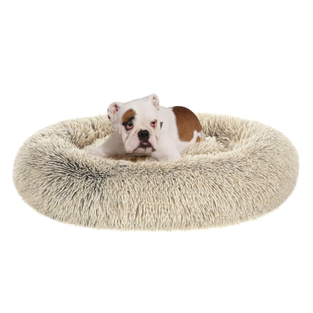 🐶🛏️ Feandrea Hundebett flauschig, Katzenbett, Donut Kissen, waschbar, Ombré-Khaki PGW041S01