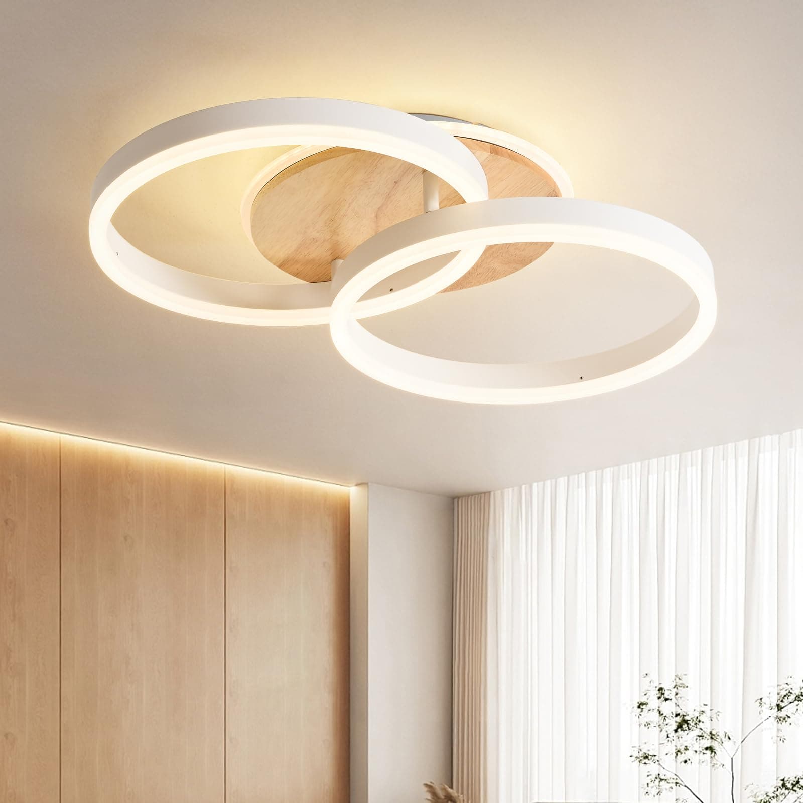 🌟 Amdelne LED Deckenlampe Wohnzimmer 50cm 2-Ringe Design, 36W Deckenleuchte Moderne mit Fernbedienung Dimmbar 🌟