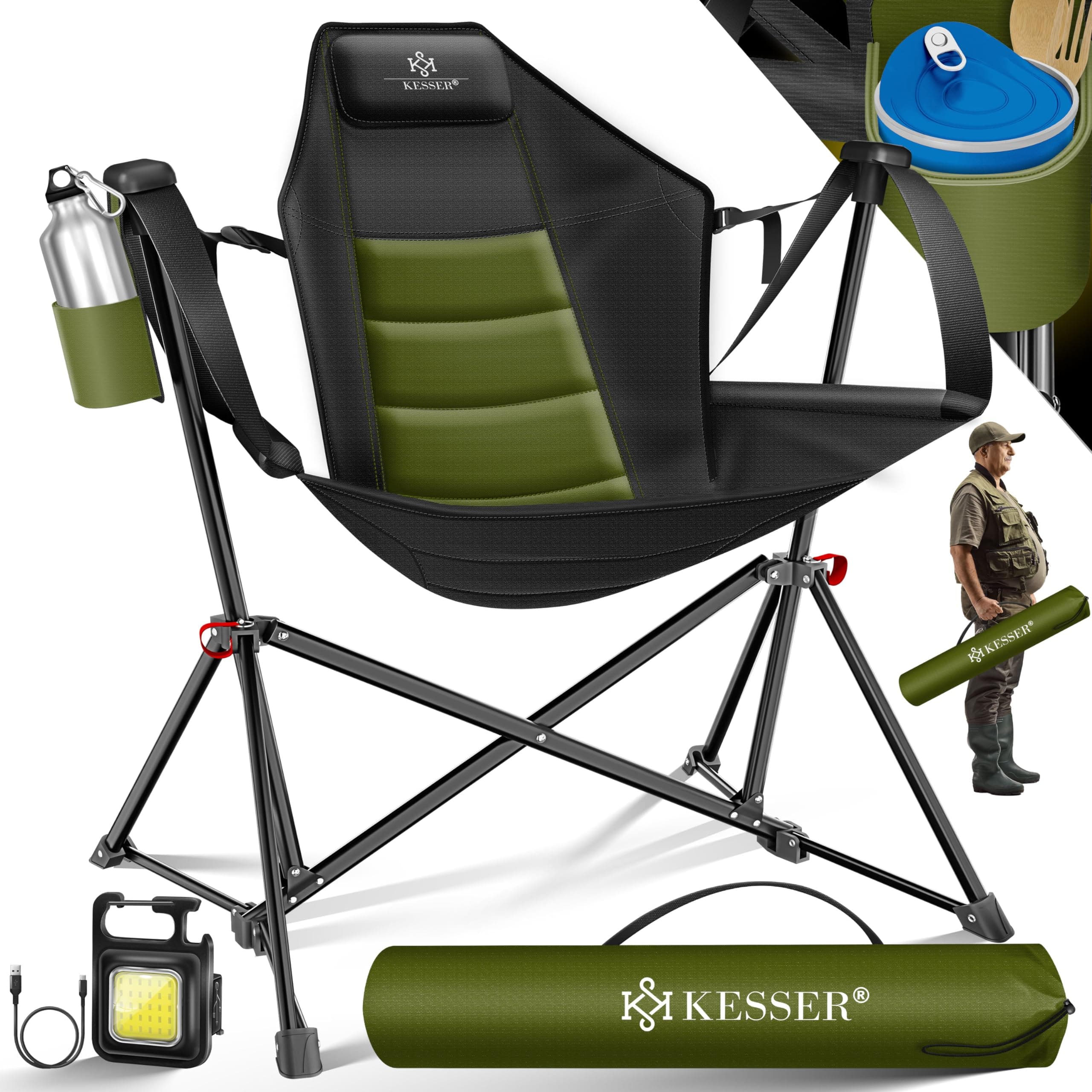 🏕️ KESSER® Campingstuhl faltbar Schaukelstuhl bis 160 kg | Angelstuhl Faltstuhl Klappstuhl 🌟