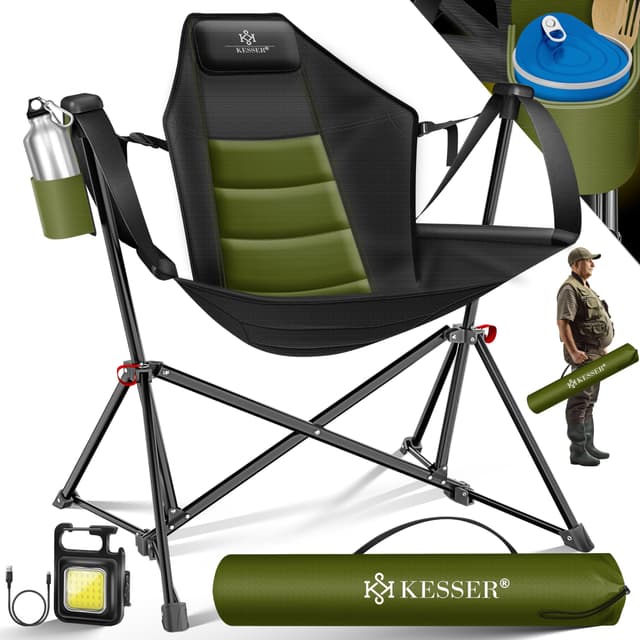 🏕️ KESSER® Campingstuhl faltbar Schaukelstuhl bis 160 kg | Angelstuhl Faltstuhl Klappstuhl 🌟
