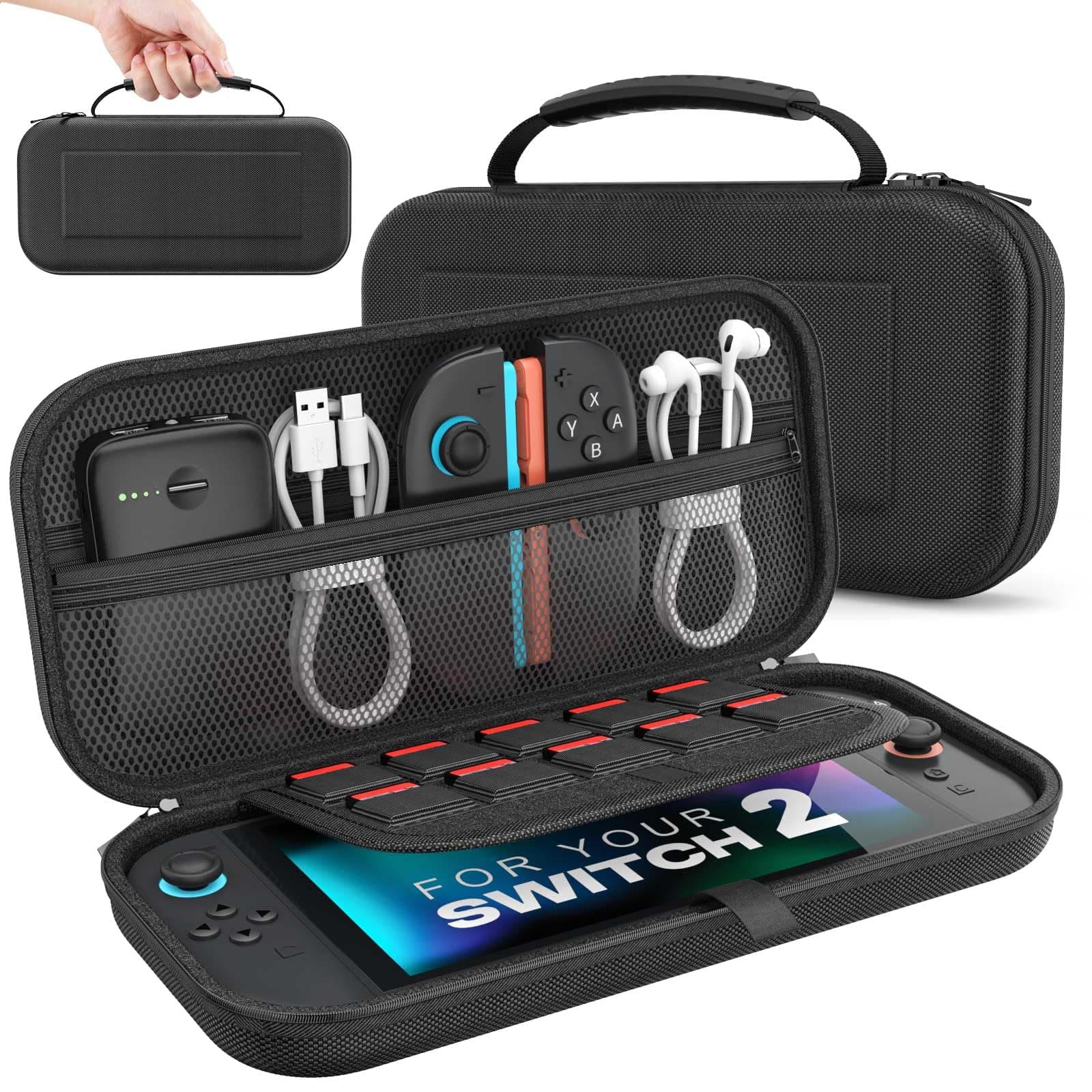 🎮 MoKo Tasche für Nintendo Switch 2 (2025) - Switch 2 Case mit großer Kapazität, Schützende Harte Tragetasche Hülle - Schwarz