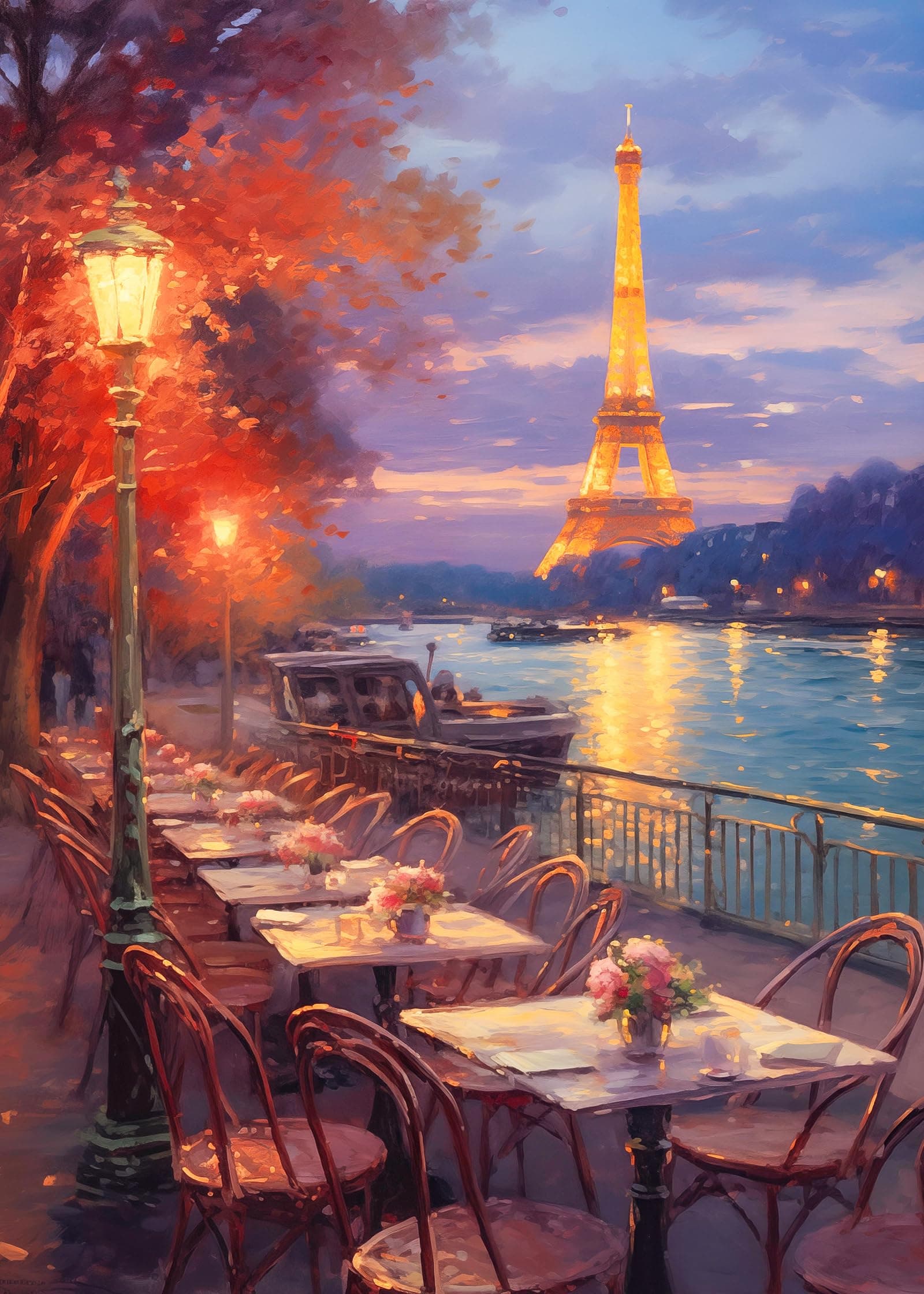 🧩 Puzzle 1000 Teile-Riverside Paris Eiffelturm Nachtansicht Ölgemälde Puzzel 🎨