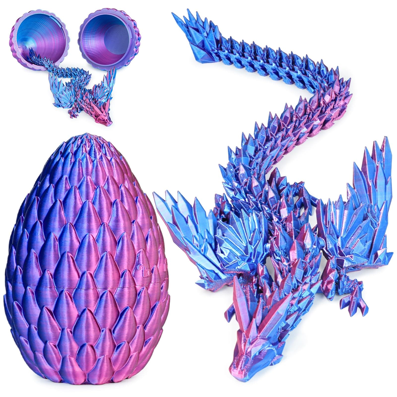 Olee Odee 3D gedruckte Drachen Eier mit beweglichem Drachen Sammler Figuren Fidget Spielzeug für Erwachsene Kinder Geburtstags Oster Regal Dekoration Aquarium,Lila,M (H: 14.5cm)