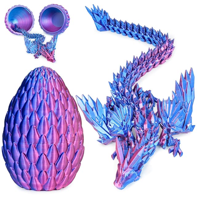 Olee Odee 3D gedruckte Drachen Eier mit beweglichem Drachen Sammler Figuren Fidget Spielzeug für Erwachsene Kinder Geburtstags Oster Regal Dekoration Aquarium,Lila,M (H: 14.5cm)