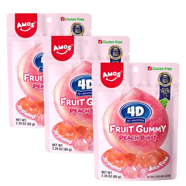 Süße Köstlichkeiten mit Pfirsich 🍑 - Amos 4D Fruchtgummi (3er Pack)