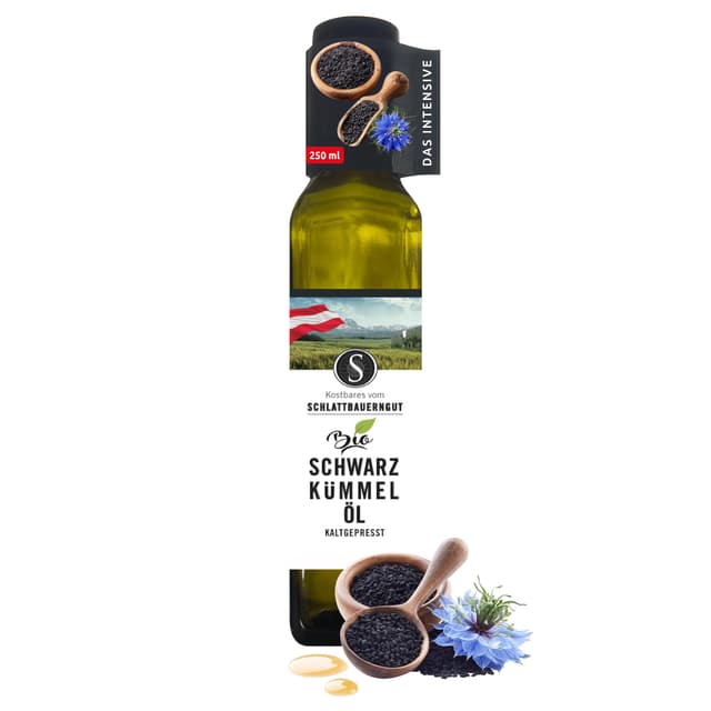 SCHLATTBAUERNGUT Schwarzkümmelöl – 250 ml – kaltgepresst – 100% Bio-Qualität aus Österreich 🌿