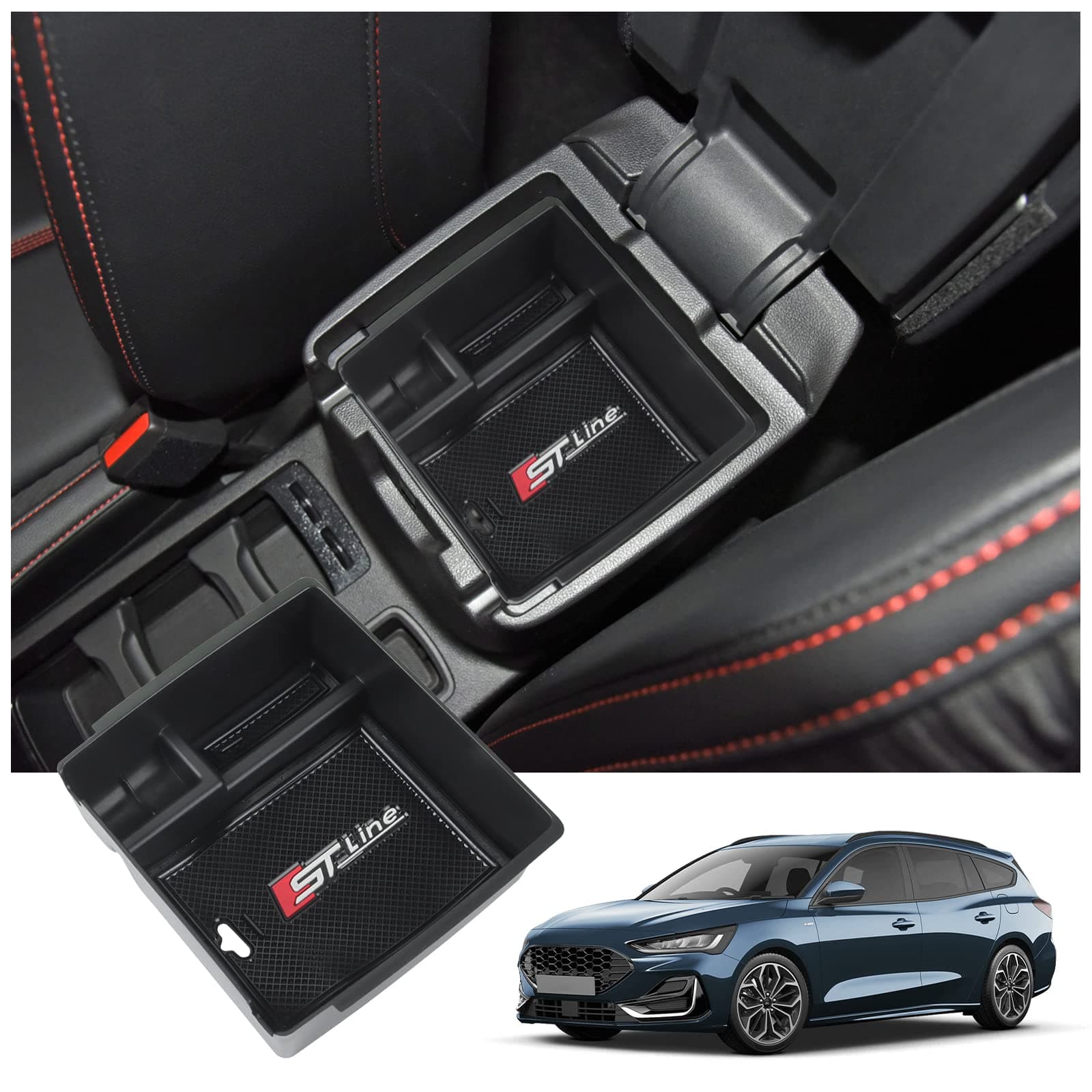 BIXUAN Kompatibel mit Ford Focus MK4 Kuga MK3 ST Line 2018-2023 2024 Mittelkonsole Aufbewahrungsbox 💎