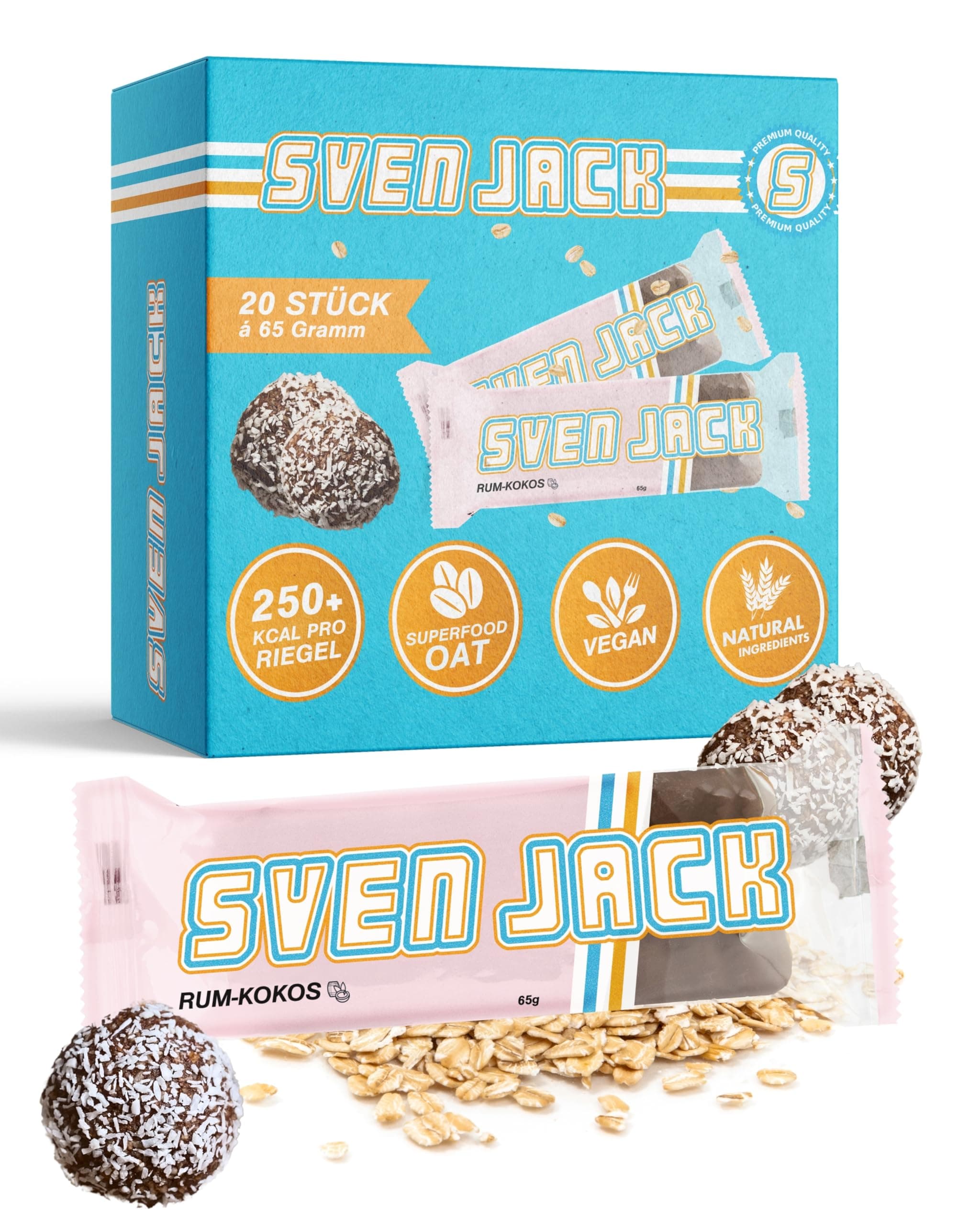 Sven Jack (Energy Cake) Haferriegel Rum-Kokos 20x 65g | Vegan & Laktosefrei | Müsliriegel | 1300g