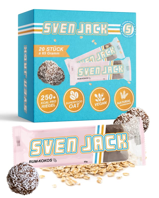 Sven Jack (Energy Cake) Haferriegel Rum-Kokos 20x 65g | Vegan & Laktosefrei | Müsliriegel | 1300g