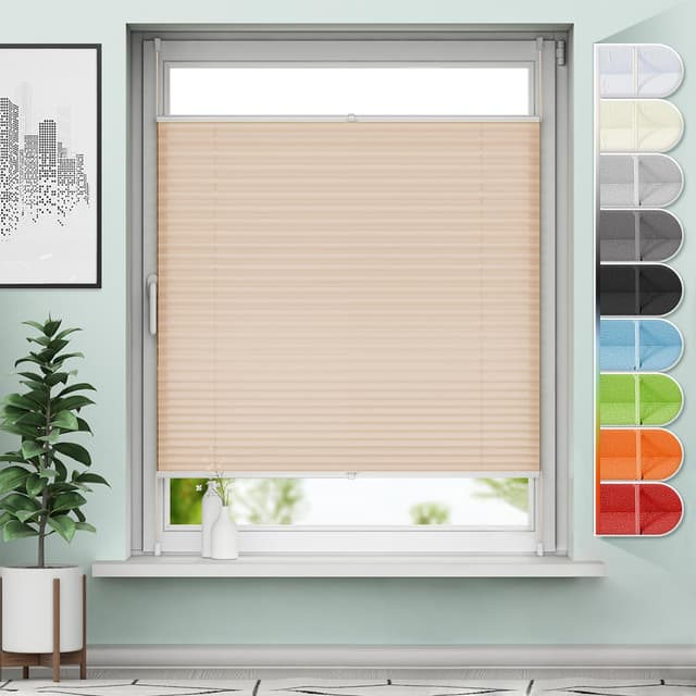 Sanfree Plissee Klemmfix Plisseerollo ohne Bohren Creme B70 x H100cm 🏡