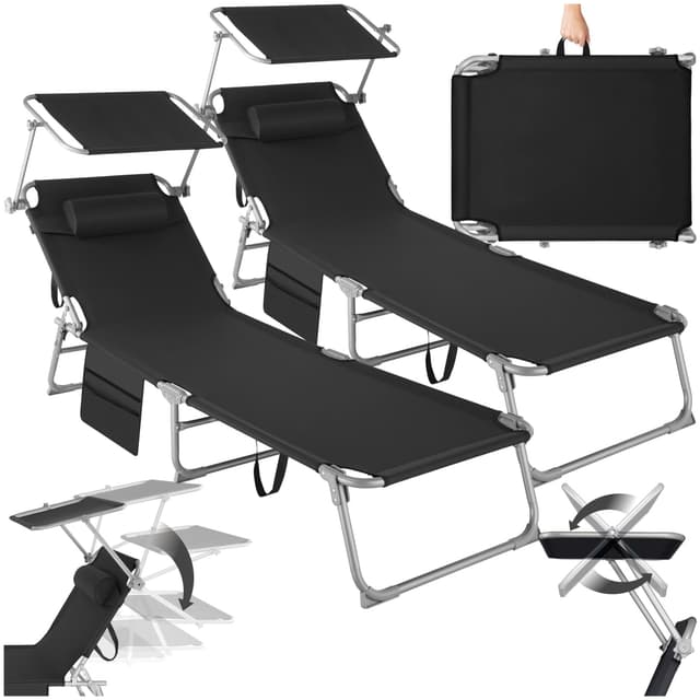 🌞🪑 tectake® 2er Set Sonnenliege klappbar und tragbar - für Balkon und Terrasse 🪑🌞