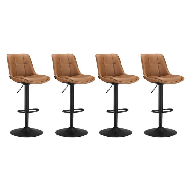 VASAGLE Barhocker 4er Set | Höhenverstellbare Barstühle mit Rückenlehne und Fußstütze | Karamellbraun PU