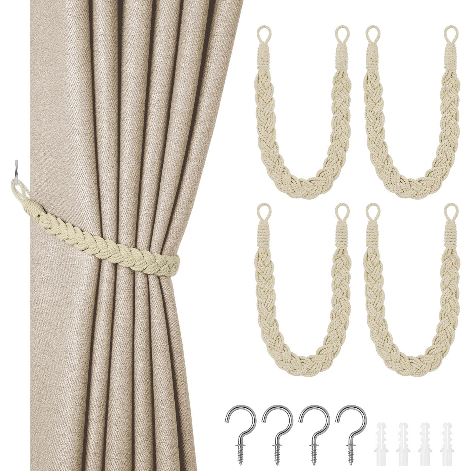 Angebot: HOTUT Vorhang Raffhalter, 4 Stück - Beige Weiß - Seilschnalle 4 Stück