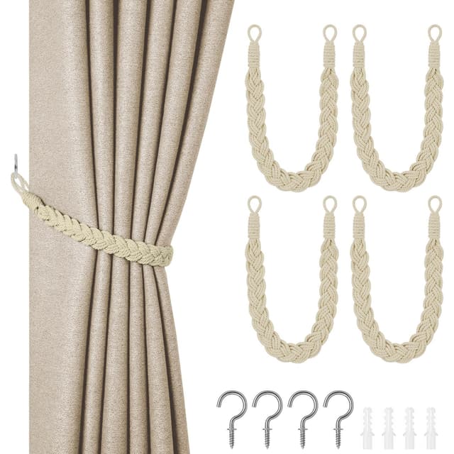 Angebot: HOTUT Vorhang Raffhalter, 4 Stück - Beige Weiß - Seilschnalle 4 Stück