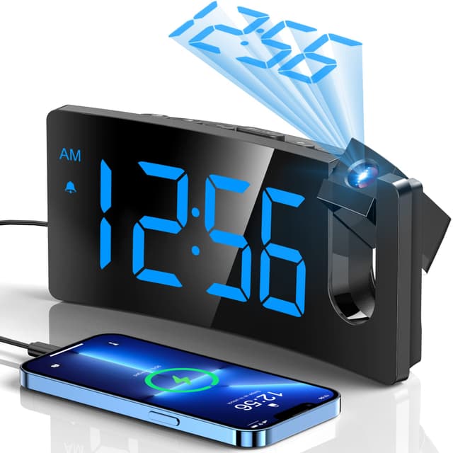 GOLOZA Wecker mit Projektion - Digitaler Wecker mit USB-Ladegerät und sanftem Weckton
