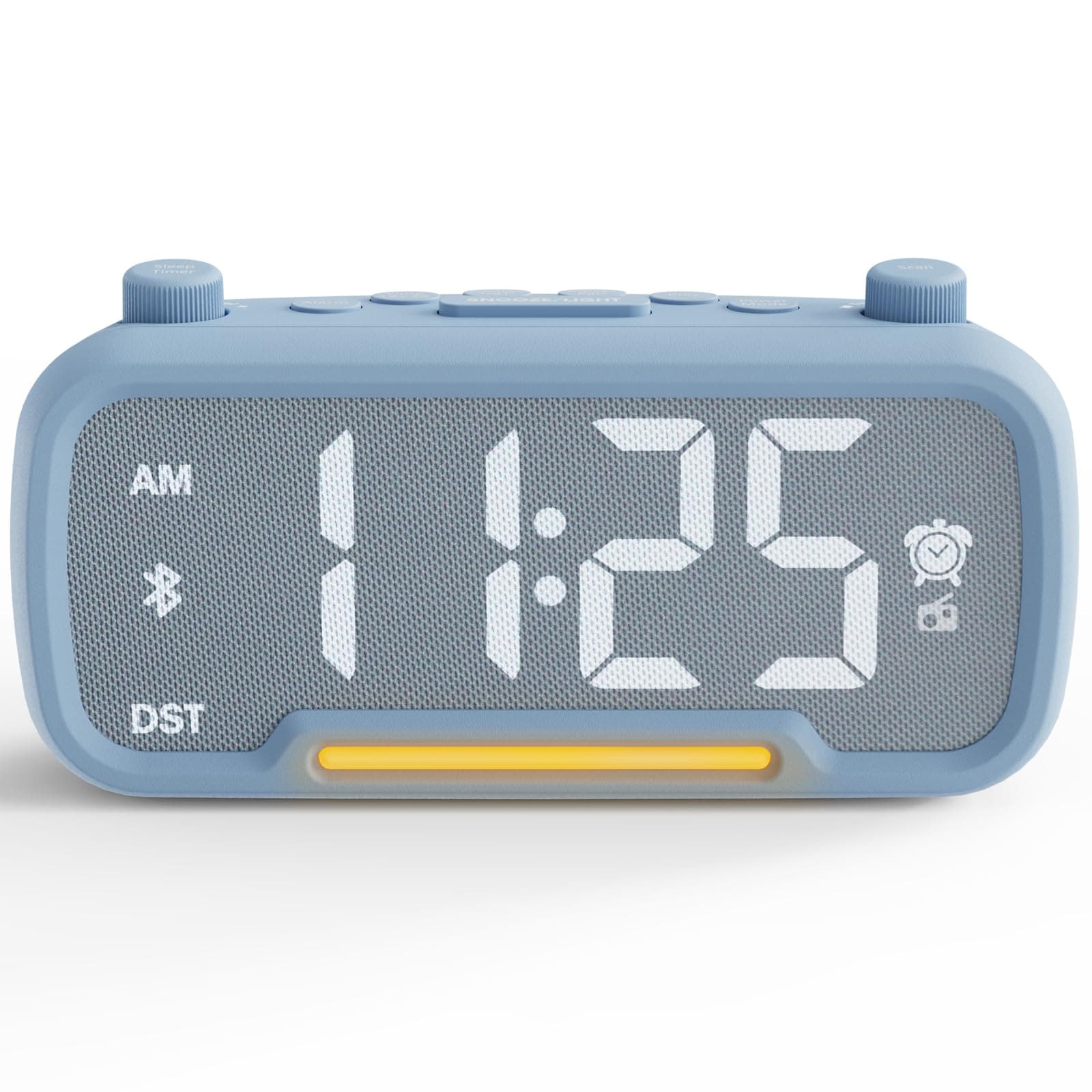 Radiowecker Digital mit Netzteil, Wecker Laut mit FM Radio, Bluetooth Lautsprecher, Typ C & USB-Ladegerät, 0–100% Dimmbar, Batterie-Backup, Tischuhr mit UKW-Radio für das Schlafzimmer | Schreibtisch Blau