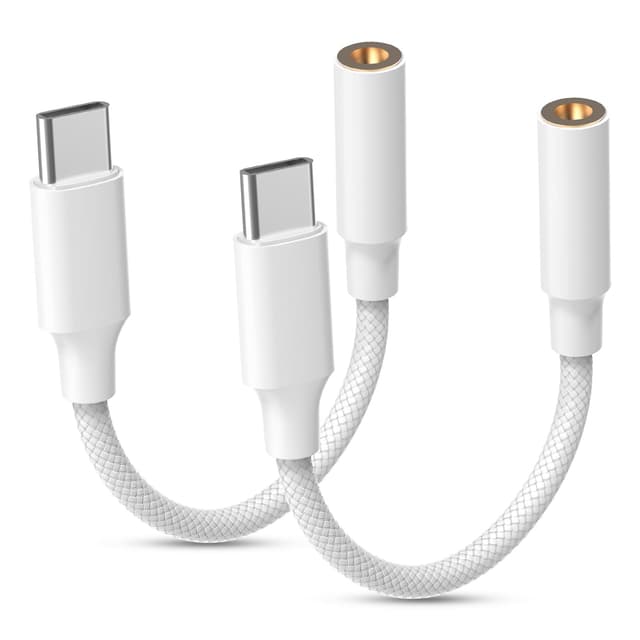 🎧 2er Pack USB C auf 3,5 mm Kopfhörer-Adapter mit DAC Chip - Weiß