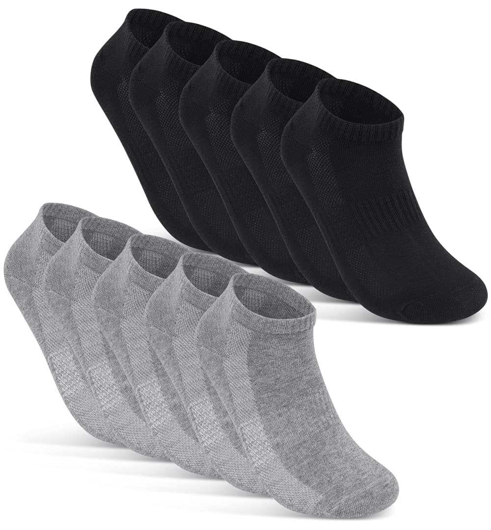 🧦 10 Paar Sneaker Socken Herren & Damen Schwarz/Grau 39-42 | Baumwolle | Atmungsaktiv