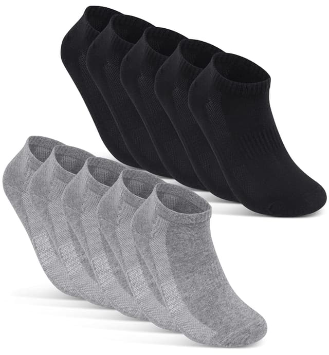 🧦 10 Paar Sneaker Socken Herren & Damen Schwarz/Grau 39-42 | Baumwolle | Atmungsaktiv
