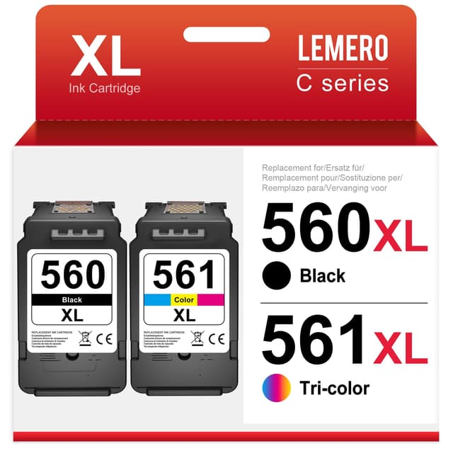 🔥🖨️ Lemero 560 561XL Patronen Kompatibel für Canon Drucker - 2er Pack Schwarz/Farbe 560 XL/561 XL
