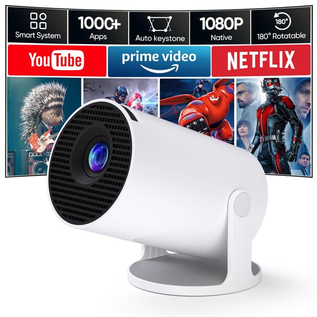 🎥 Wielio 2025 Neuer Mini Beamer mit WiFi und Bluetooth, Android 11 und integrierten Apps - Weiß 🌟