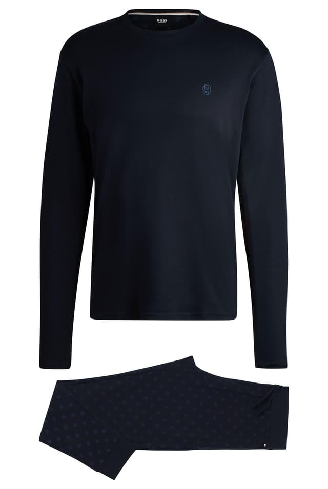🌙 BOSS Herren Relax Long Set Pyjama aus Interlock-Baumwolle 🌟