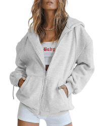 Timuspo Hoodie Damen Sweatjacke 2025 Kapuzenjacke Herbst Winter Lang Sweatshirt Kapuzenpullover Mit Kapuze Reißverschluss Mantel Oversize Pullover M Grau 🧥❄️