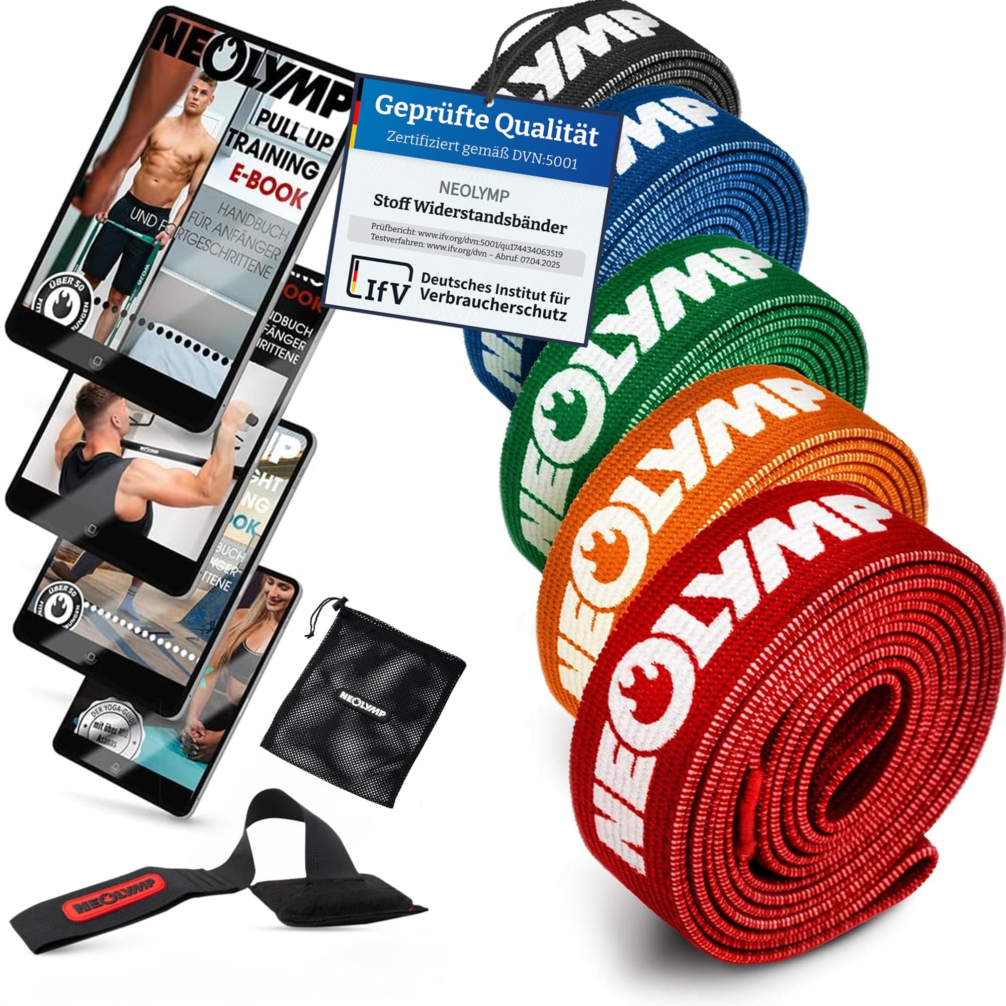 NEOLYMP Lange Fitnessbänder Stoff mit Fitness E-Book 🏋🏻‍♂️📚