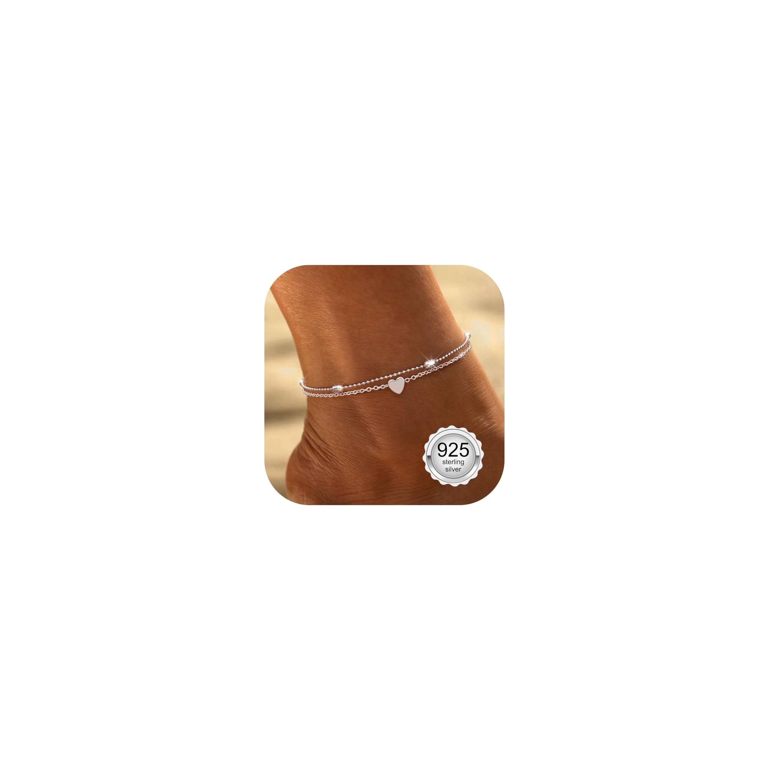 CASSIECA Fußkette Damen Silber 925 🌟 Wasserfestes Fusskettchen mit Perlen Herz 🎁