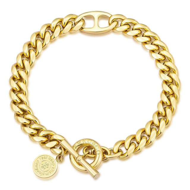KRKC&CO Herren Panzerkette Armband mit T Stab Verschluss, 8mm 14K Gold/Weißgold beschichtet Edelstahl Cuban Armbänder