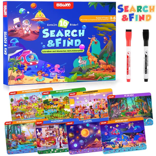 BBWOO Lernspiele deutsch - Suchen und Finden, Geschenke und Vorschullernen für Kinder 3-6 Jahre 🎁📚