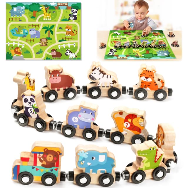 Montessori Spielzeug ab 1 Jahr: Bauernhof Holzeisenbahn Set 🚂