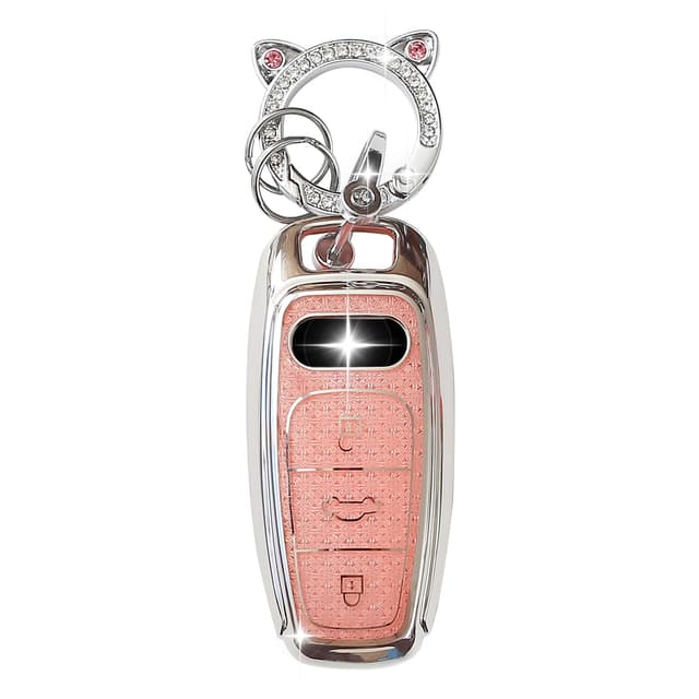 ZVRSUA Autoschlüssel Schutzhülle für Audi 🚗💎 | Rosa Schlüsselcover TPU mit Diamant Schlüsselanhänger