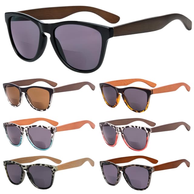 🕶️ Eyekepper 7 Pack Bifokale Sonnenbrille für Damen mit Holzbügel Mix 1.75 Dioptrien