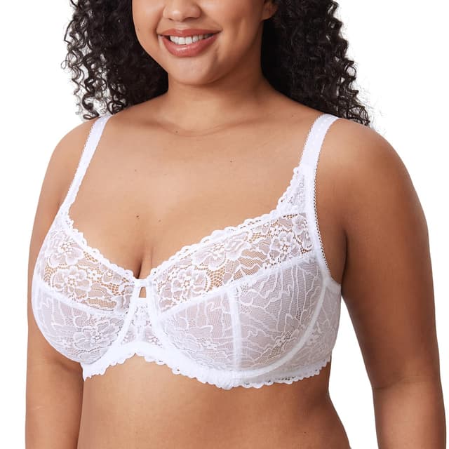 🌟 Exklusives Angebot: DELIMIRA Damen Minimizer BH Große Größen ohne Polster Vollschalen mit Spitze 75J Weiß 🌟