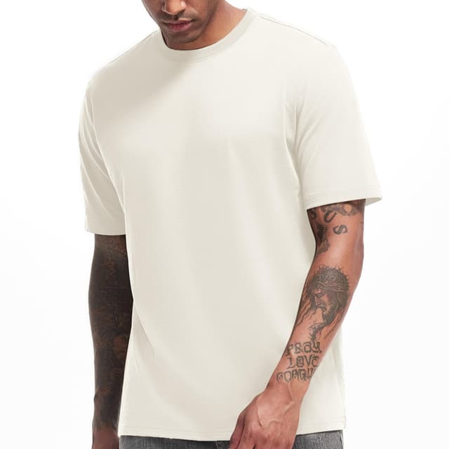 VEIISAR Herren Dickes Rundhals Langarm T-Shirt - Herren 100% Baumwolle Heavy Duty Pre Shrink T Shirt T2 Beige XXL 🌟