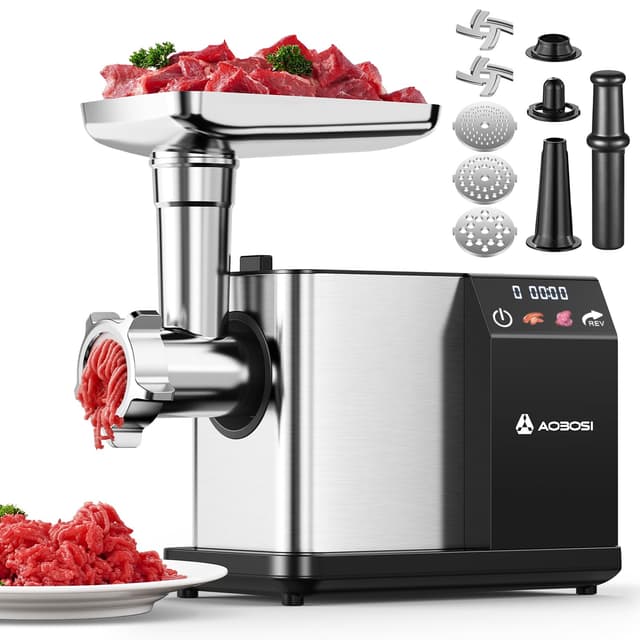🌭🍔 AAOBOSI Fleischwolf Elektrisch [3000W MAX] mit LED-Display - Für Hausgebrauch