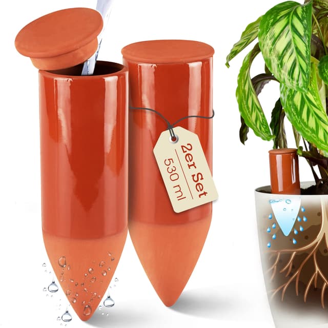 LIVONDO Terracotta Gießhilfe (2X 530 ml) für Zimmerpflanzen 🌿💦