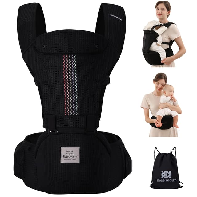 👶🎒 Bebear Babytrage Bebamour Babytrage 6 in 1 Fronttrage (Black Pro) - Exklusive Original-Geschenkverpackung!