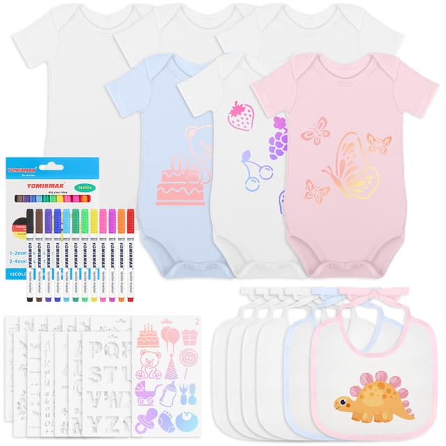🎨 Aragallant 12 Stück Baby Lätzchen zum Bemalen & 6 Kurzarmbody Set 🍼
