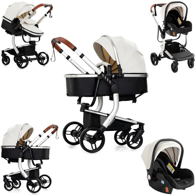 👶 Veitoalioy PU-Leder Kinderwagen 3 in 1 - Premium Babywagen Set