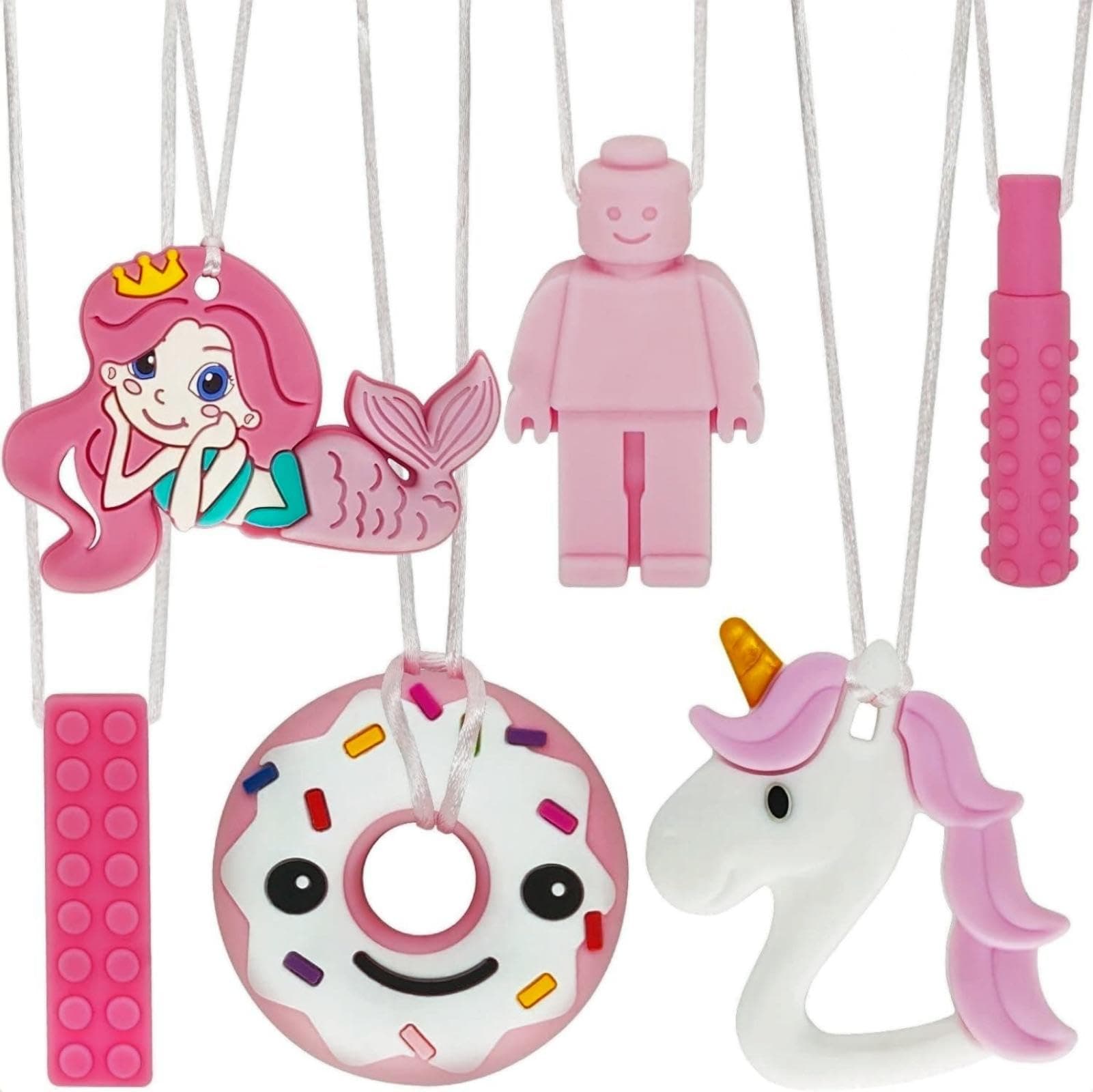 🌈 Kaukette für Kinder - 6 Stück Sensory Kauen Halskette (Rosa) 💖