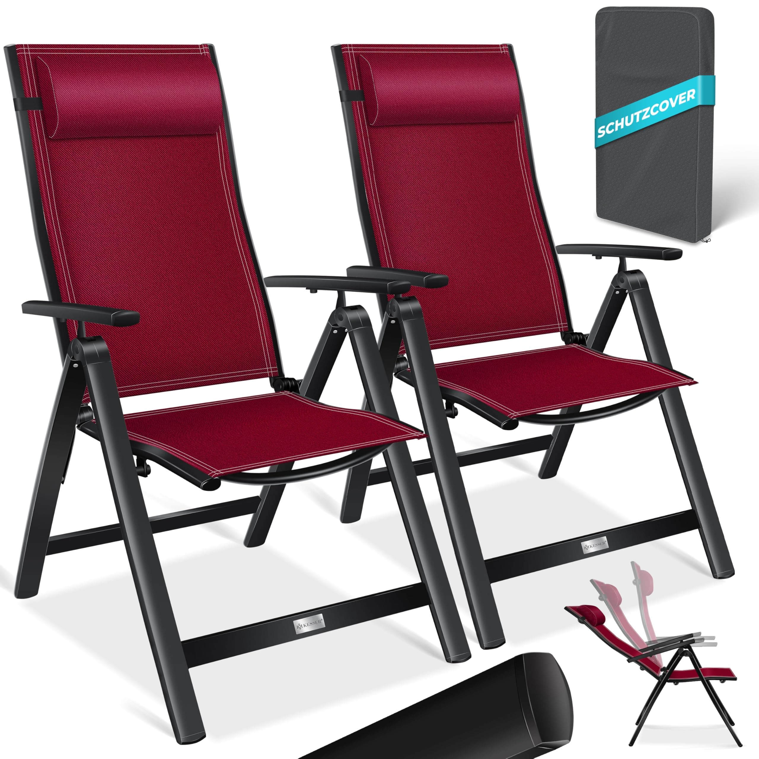 🌿🪑 KESSER® Gartenstuhl Hochlehner 2er Set Bordeaux Rot 🪑🌿